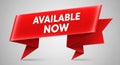 Vibrant Red Folded Ribbon Banner With White Text AVAILABLENOW On A Light Gray Gradient Background Royalty Free Stock Photo