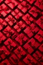 Vibrant Red Gift Boxes with Ribbons Displayed in a Festive Flat Lay Composition. Concept of festive stylish packaging Royalty Free Stock Photo