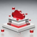 Red Glass Cloud Icon Floating Above Stacked Acrylic Layers on a Grid Surface cloud computing Royalty Free Stock Photo