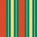 Vibrant red, gold and white dotted vertical striped design. Seamless geometric vector pattern on textured green Royalty Free Stock Photo