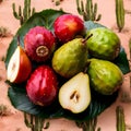 Vibrant Red and Green Cactus Pears Royalty Free Stock Photo