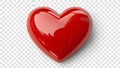 A vibrant red heart with a glossy. three-dimensional appearance on a light
