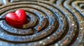 Red heart on spiraling metal background