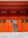 The vibrant red Konpon Daito Pagoda in the Unesco listed Danjo Garan shingon buddhism temple complex in Koyasan, Wakayama, Japan. Royalty Free Stock Photo