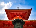 The vibrant red Konpon Daito Pagoda in the Unesco listed Danjo Garan shingon buddhism temple complex in Koyasan, Wakayama, Japan. Royalty Free Stock Photo