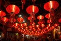 Vibrant Red Lanterns Illuminate Traditional Chinese New Year Market Chinese New Year. Generative AI