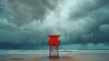 Red Lifeguard Chair on Sandy Beach Royalty Free Stock Photo