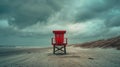 Red Lifeguard Chair on Sandy Beach Royalty Free Stock Photo