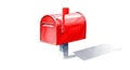 Red mailbox on a metal pole with a curved handle against a white background Royalty Free Stock Photo