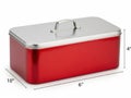 Vibrant red metal bread box with silver lid and handle Royalty Free Stock Photo