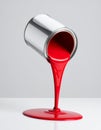 Vibrant Red Paint Pouring from a Metal Can Royalty Free Stock Photo