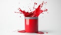 Vibrant Red Paint Splattering From Can Onto White Surface - Dynamic And Colorful Artistic Display Royalty Free Stock Photo