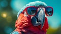 Vibrant Red Parrot Close-up: Feathered Creature with Beak and Single Body Part generated by AI tool