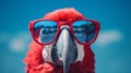 Vibrant Red Parrot Close-up: Feathered Creature with Beak and Single Body Part generated by AI tool