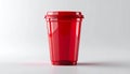 Vibrant Red Plastic Cup with Matching Lid on White Background Close Up Royalty Free Stock Photo