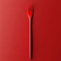Vibrant red plastic fork stands out against matching red background, creating striking visual effect. This captures simplicity and Royalty Free Stock Photo