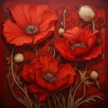 Vibrant Red Poppies: Art Nouveau-inspired Hyperrealistic Wildlife Portraits