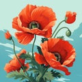 Vibrant Red Poppy Vector Artwork - Bright Floral Illustration Perfect for Modern Decor. Contemporary Floral Graphic Art. Royalty Free Stock Photo