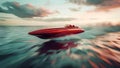 High-speed red powerboat racing across the ocean at sunset. capturing the essence of freedom and adventure on the sea Royalty Free Stock Photo
