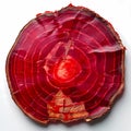 Vibrant Red and Purple Wood Slice with Striking Layers