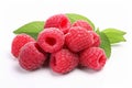 Vibrant red raspberries perfectly arranged on white, showcasing their ripe and juicy allure