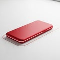 Sleek Red Metallic Rectangular Object with Rounded Edges on White Surface Royalty Free Stock Photo