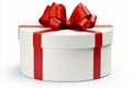 Vibrant Red Ribbon Bow on Elegant White Gift Box - Eye-Catching Color Contrast for Designs
