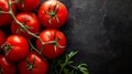 Vibrant Red Ripe Tomatoes Take Center Stage on Dark Background - A Fresh and Inviting Scene with Cop