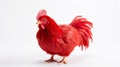vibrant red rooster against a white background