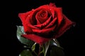 A vibrant red rose glistening with fresh water droplets, red rose isolated on the Black background, AI Generated Royalty Free Stock Photo