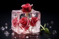 Vibrant Red rose ice cube. Generate Ai Royalty Free Stock Photo