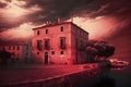 Vibrant Red Sky Over Alghero: Perfect for Travel Posters and Web Design.