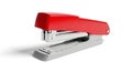 A red stapler with a silver metal body and plastic handle isolated on a clean white background, showcasing office supplies and Royalty Free Stock Photo