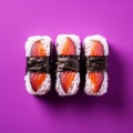 Vibrant Red Sushi On Purple Background - Minimal Retouching