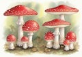 Vibrant red toadstools in forest Royalty Free Stock Photo