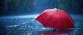 A Vibrant Red Umbrella Defiantly Stands Out In The Midst Of A Raging Storm