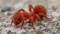 Vibrant red velvet ant crawling on rough rock Royalty Free Stock Photo