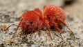 Vibrant red velvet ant crawling on rough rock Royalty Free Stock Photo
