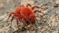 Vibrant red velvet ant crawling on rough rock Royalty Free Stock Photo