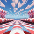 Dynamic Checkered Image With Futurist Perspective And Candycore Patterns