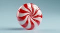 Vibrant red and white peppermint swirl candy set against a soft blue background. AI generated image. Royalty Free Stock Photo