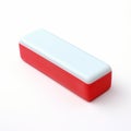 Vibrant Red and White Rectangular Eraser Solid Brick Isolated on White Background for Design Purposes Royalty Free Stock Photo
