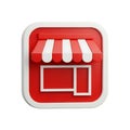A vibrant red and white storefront icon with an open awning and a window Royalty Free Stock Photo