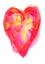 vibrant red yellow and pink heart watercolor painting Royalty Free Stock Photo