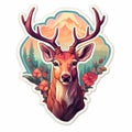 Colorful Deer Head Sticker With Vibrant Forest Surroundings Royalty Free Stock Photo