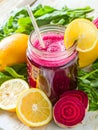 Refreshing Beetroot Lemon Spinach Juice in Mason Jar Healthy Detox Drink AI generated.