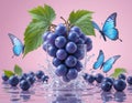 Refreshing Grape & Blueberry Splash with Blue Butterflies Royalty Free Stock Photo