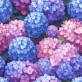 Vibrant Repeating Hydrangea Pattern with Bright Blues and Pinks Royalty Free Stock Photo