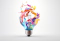 Vibrant representation of idea. A lamp blowing up with colors