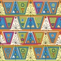 Vibrant Retro Geometric Pattern with Triangles Circles and Starbursts Royalty Free Stock Photo